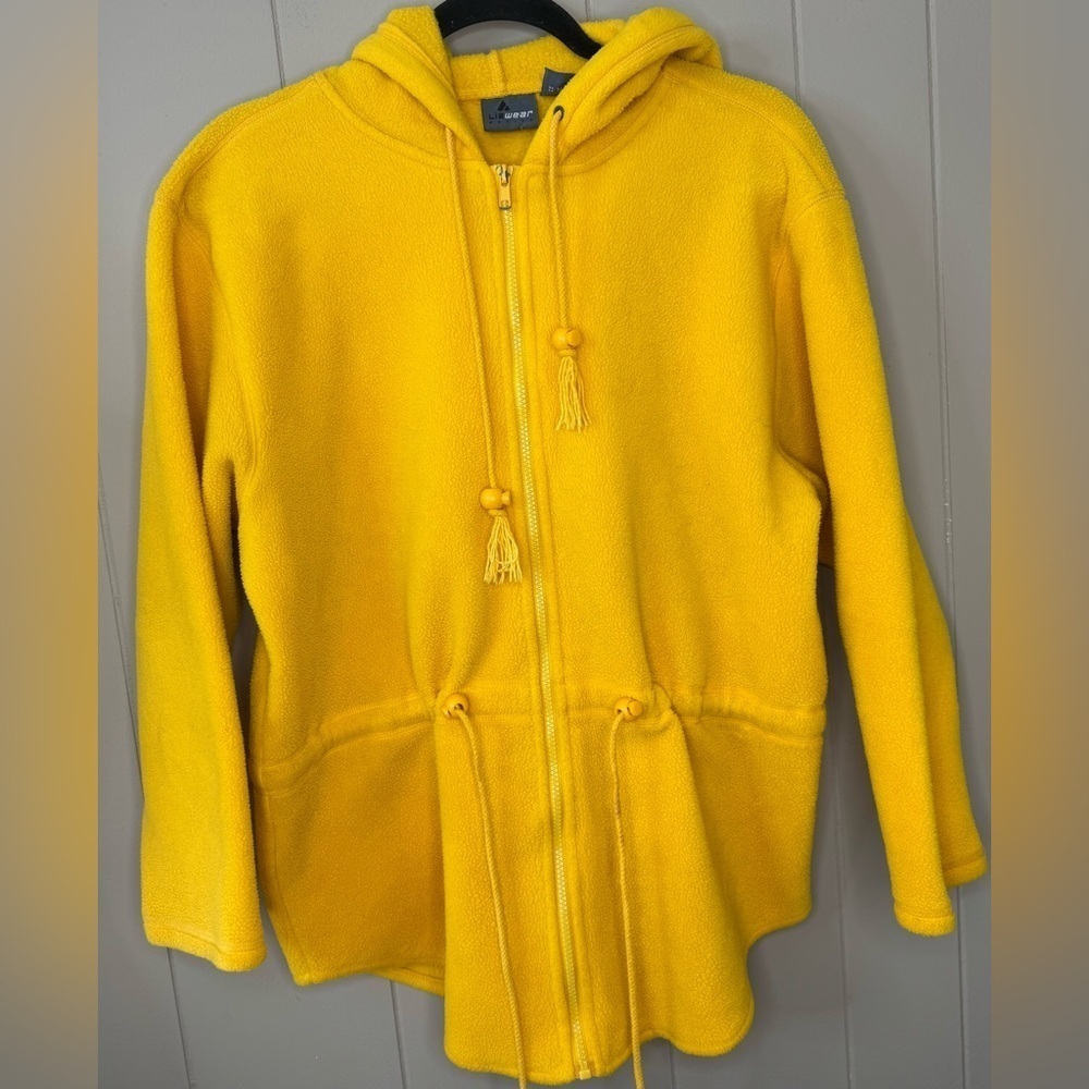 VTG Liz Wear Zip Up Hooded Fleece Cinch Waist Mustard Jacket Womens Med Petite